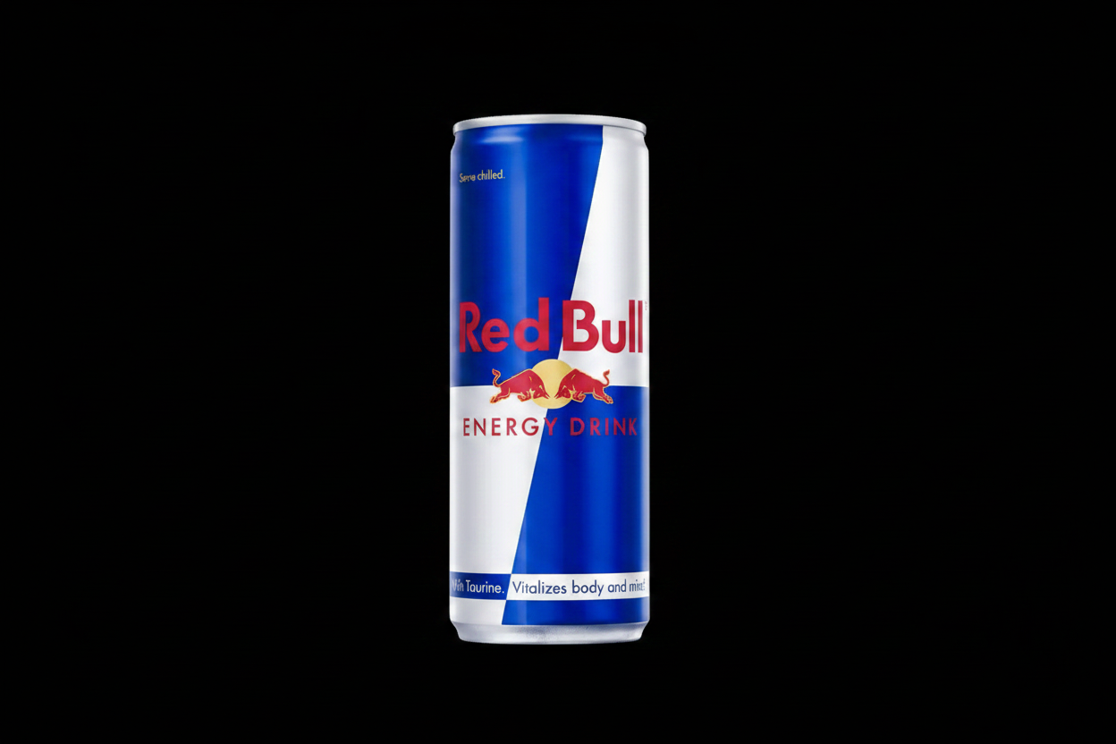 Canette Red Bull Energy Drink sur fond noir