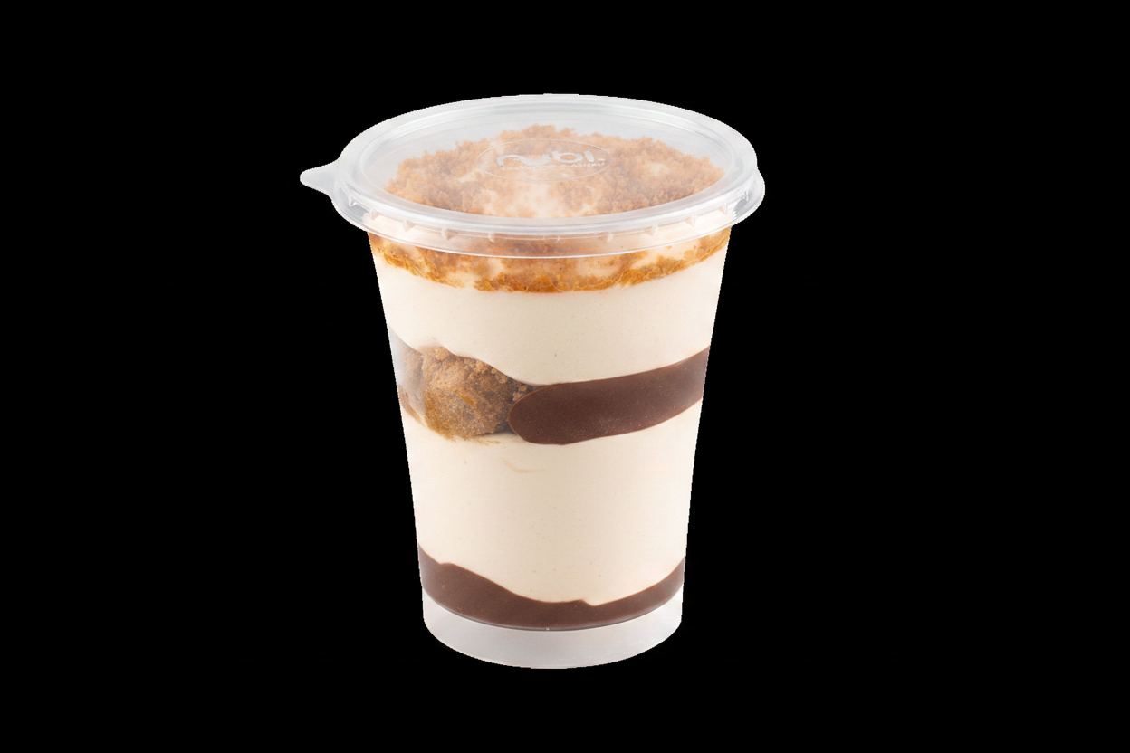 Tiramisu Chocolat Noisette Spéculoos en pot sur fond noir