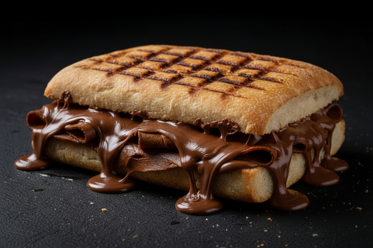 Panini toasté au Nutella fondant sur fond sombre