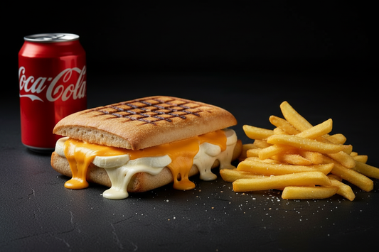 Menu panini 3 fromages avec frites et canette de Coca