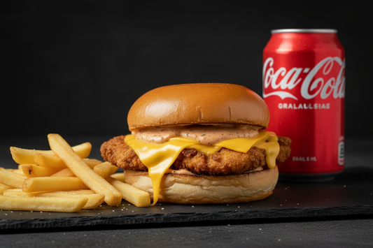 Menu smash chicken avec frites et canette de Coca