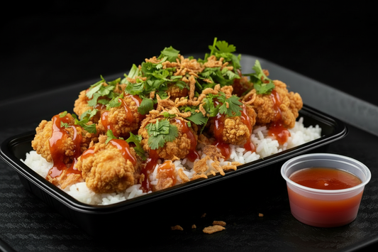 Barquette Tasty Crousty poulet pané riz parfumé oignons frits sauce aigre douce