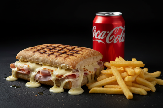 Menu panini jambon de dinde fromage avec frites et canette de Coca